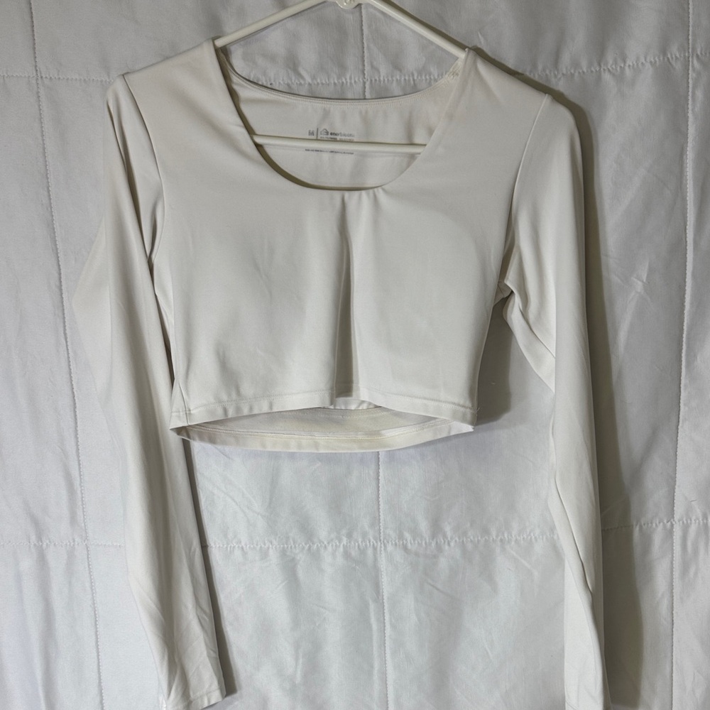Energybloom White Long Sleeve Crop Workout Top‎ Size Medium Athletic Fitness